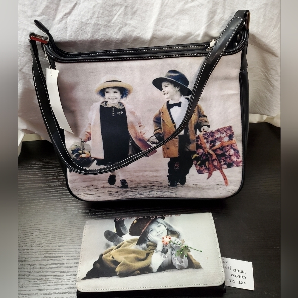 2pc Pair Printed Shoulder Bag and Wallet